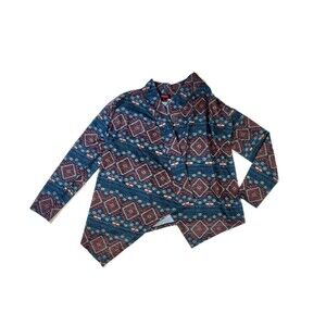 Rock and Roll Cardigan Women’s Large Open Blue Red Southwestern Aztec Western
